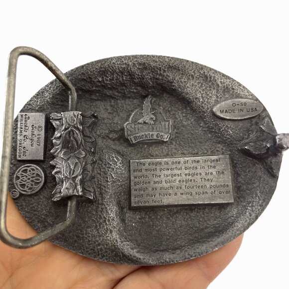 Vintage Siskiyou Buckle Co Belt Buckle Cast Metal 1987 Copyright Eagle - Picture 2 of 13